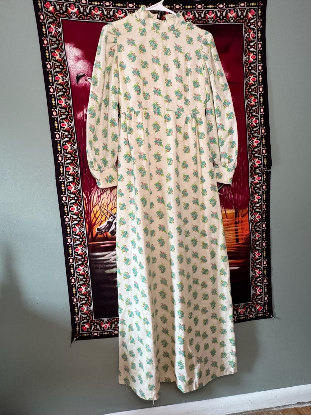 vintage 70s floral maxi dress w/ tie waist